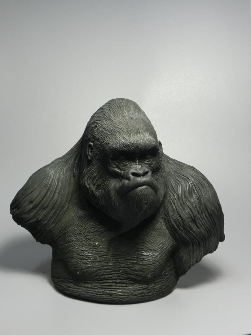 Third-scale gorilla bust in grey primer