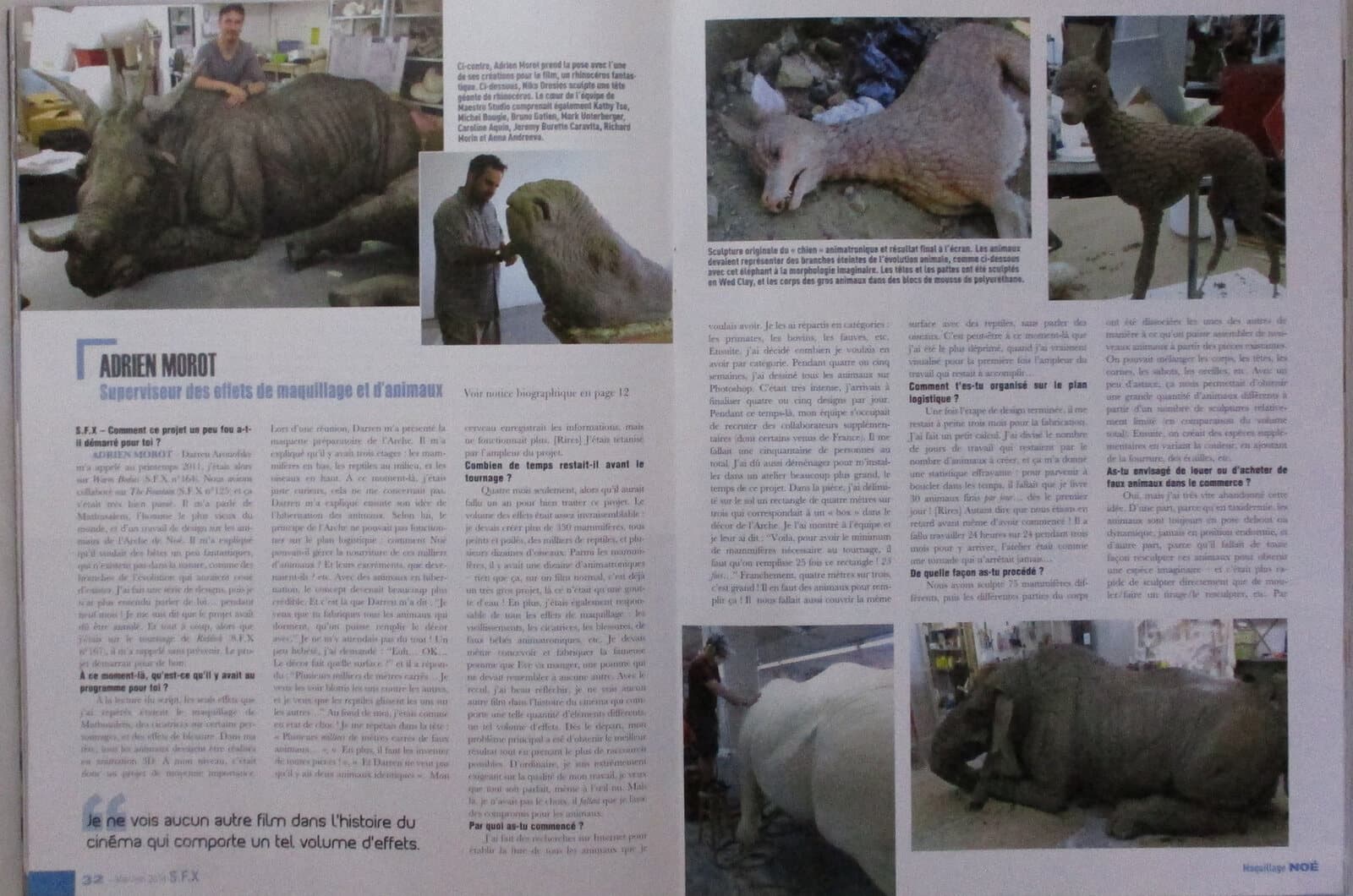 Magazine spread covering the Noah creature sculptures